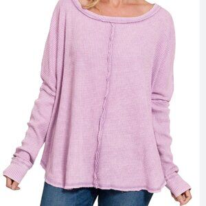 Zenana oversized waffle-knit mineral wash lavendar